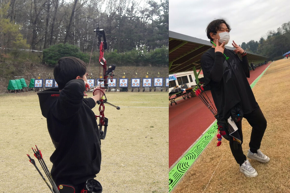 Kang Donghyeon as an amateur archer.