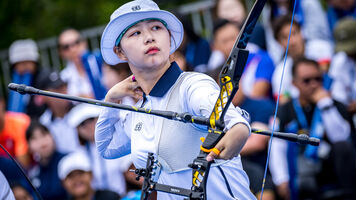 Lim Sihyeon at the Shanghai stage of the Hyundai Archery World Cup in 2023.