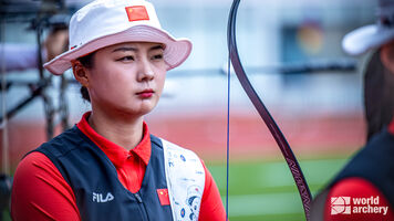 Li Jiaman at the first stage of the 2024 Hyundai Archery World Cup in Shanghai.